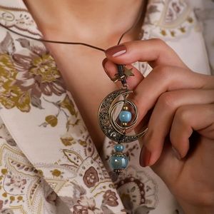 Alluring and Mystical Celstial Moon Star Turquoise Beaded Charm Necklace